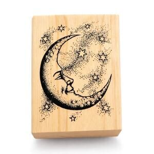 Inkadinkado Crescent Moon Surrounded By Stars 95194 Rubber Stamp
